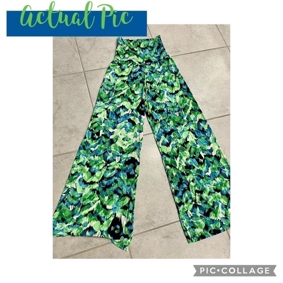 Lime, Blue, & White Palazzo Pants - Picture 4 of 4